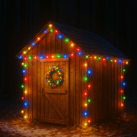 Christmas shed image with lights