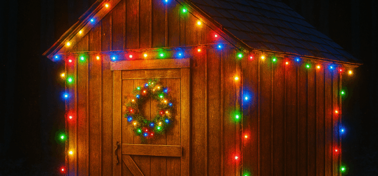 Christmas shed image with lights