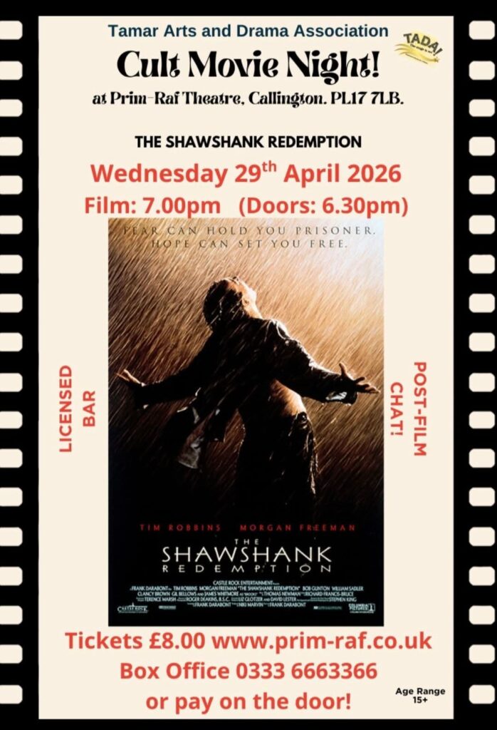 The next film to be show will be 'The Shawshank Redemption' on the 28th of April. The bar will be open for refreshments before and after the show. Entry is only £8. Visit our films & theatre page for a chance to win a free ticket for this film.