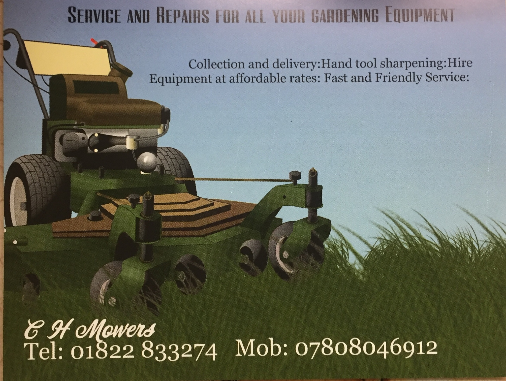 Repairs and Servicing to all makes and models of Garden Equipment. Reasonable rates and reliable local service.