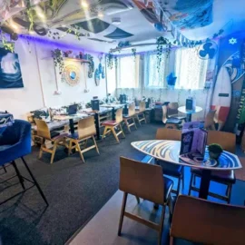 Inside view of lostsurfers cocktail bar in callington