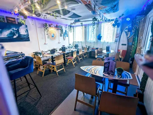 Inside view of lostsurfers cocktail bar in callington